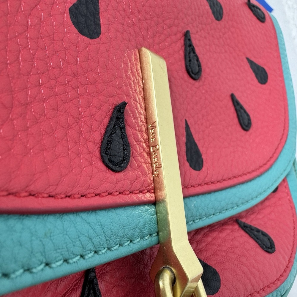 Vera Bradley Watermelon Slice Mini Saddle Bag Crossbody Leather Chain Purse - Picture 7 of 16